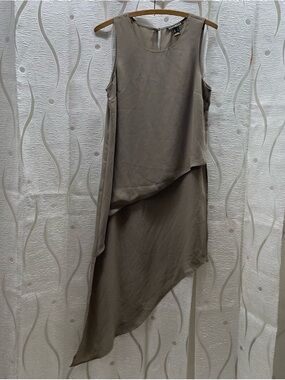 Revamped Tunic Top Womens Small Brown Excellent Asymmetrical Layered Sleeveless